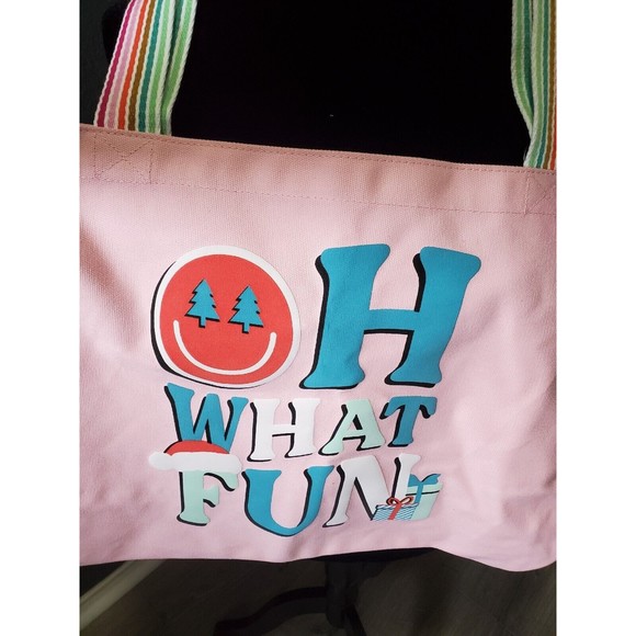 New With Tags Pink Colorful Canvas Tote Bag Jadelynn Brooke OH What Fun Holiday - Picture 4 of 10
